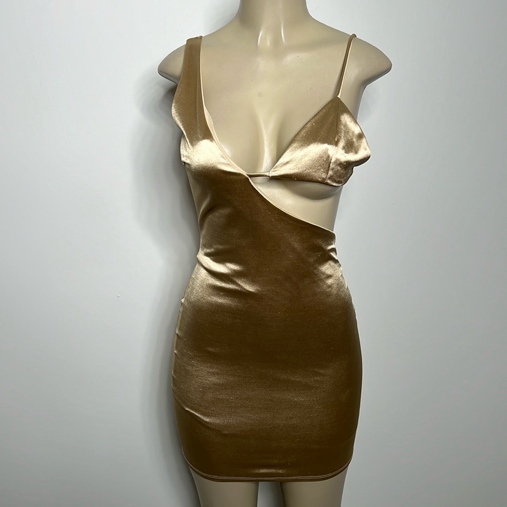Shop 17 gold cut out satin mini dress size small
